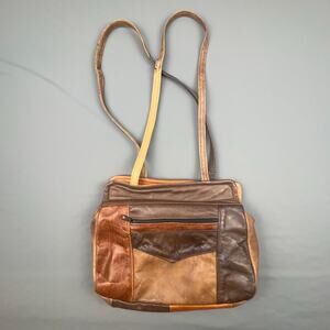 Vintage patchwork leather shoulder bag 80s boho tote